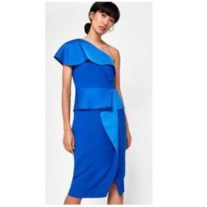 TED BAKER NWT Pana One-shoulder Blue Peplum Dress US 2-4